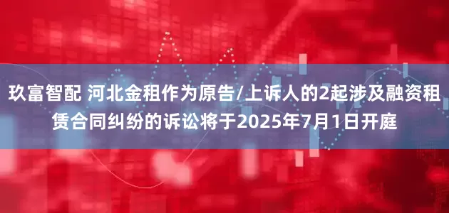 玖富智配 河北金租作为原告/上诉人的2起涉及融资租赁合同纠纷的诉讼将于2025年7月1日开庭